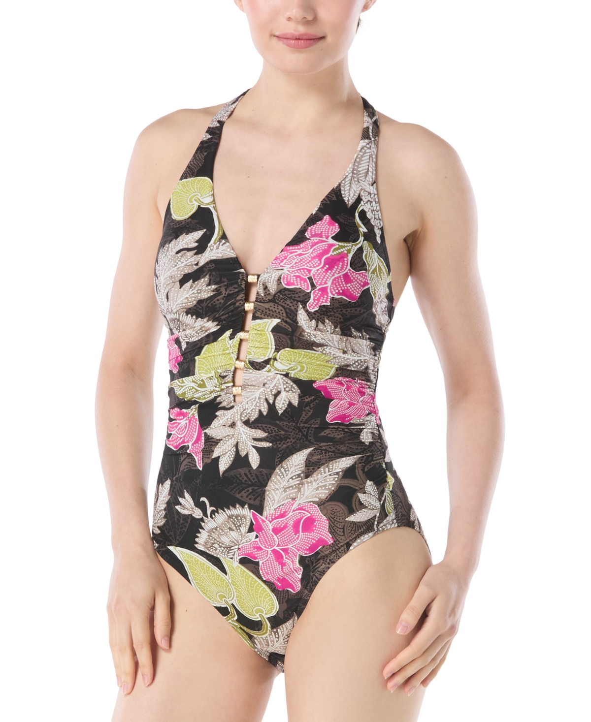 Women's Printed Beaded One-Piece Swimsuit - Multi
