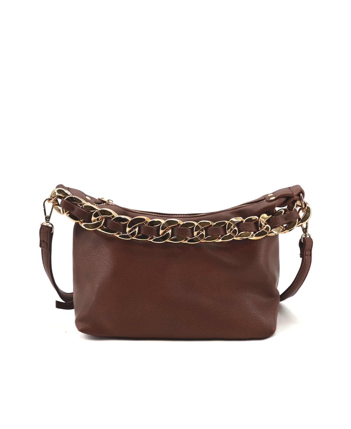 Penelope Braided Gold Chain Crossbody Bag - Dark Brown