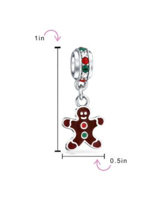 Christmas Charm Bead Gingerbread Man Cookie Brown Enamel Sterling Silver Bracelet
