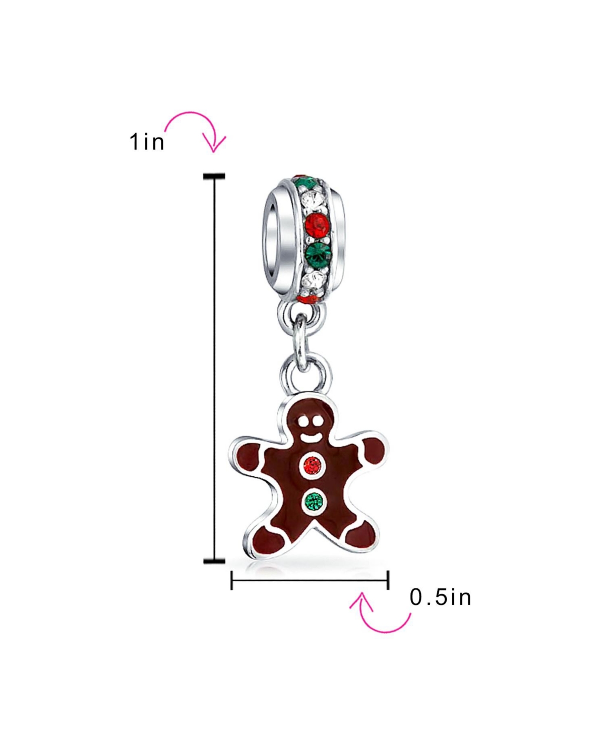 Bling Jewelry Christmas Charm Bead Gingerbread Man Cookie Brown Enamel Sterling Silver Bracelet - Multi-color