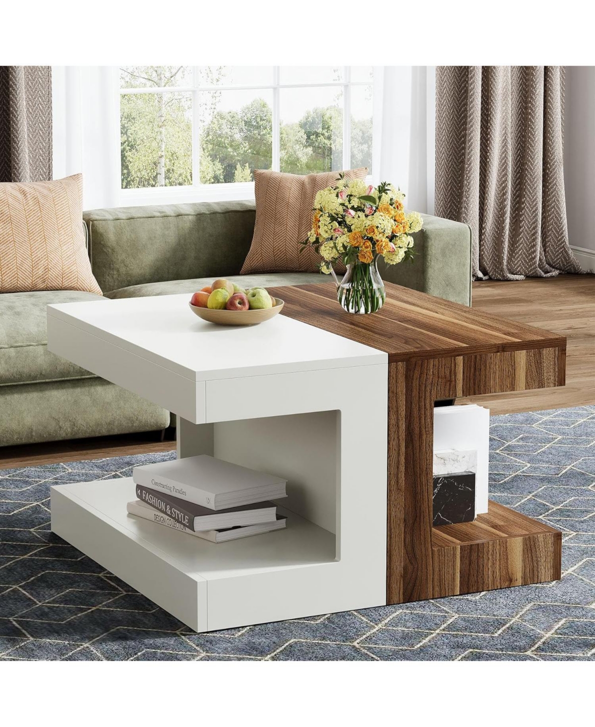 Tribesigns Square Coffee Table, Creative Combination Splicing Side Table, 2-Tier Vintage Center Table for Living Room, Bedroom, Small Space - Wh