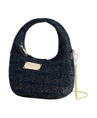 Women's Quilted Denim Hobo Bag with Gold Detailing