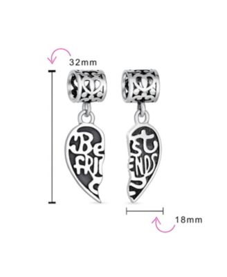 BFF Forever Best Friends Heart Dangle Charm Bead Sterling Silver Bracelet