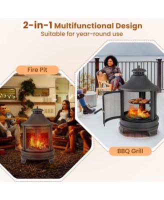 30 Inch Outdoor Fire Pit Chiminea with Grill for Garden BBQ