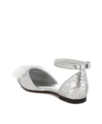 Clarice Sheer Bow Detail Glitter Flat Sandals