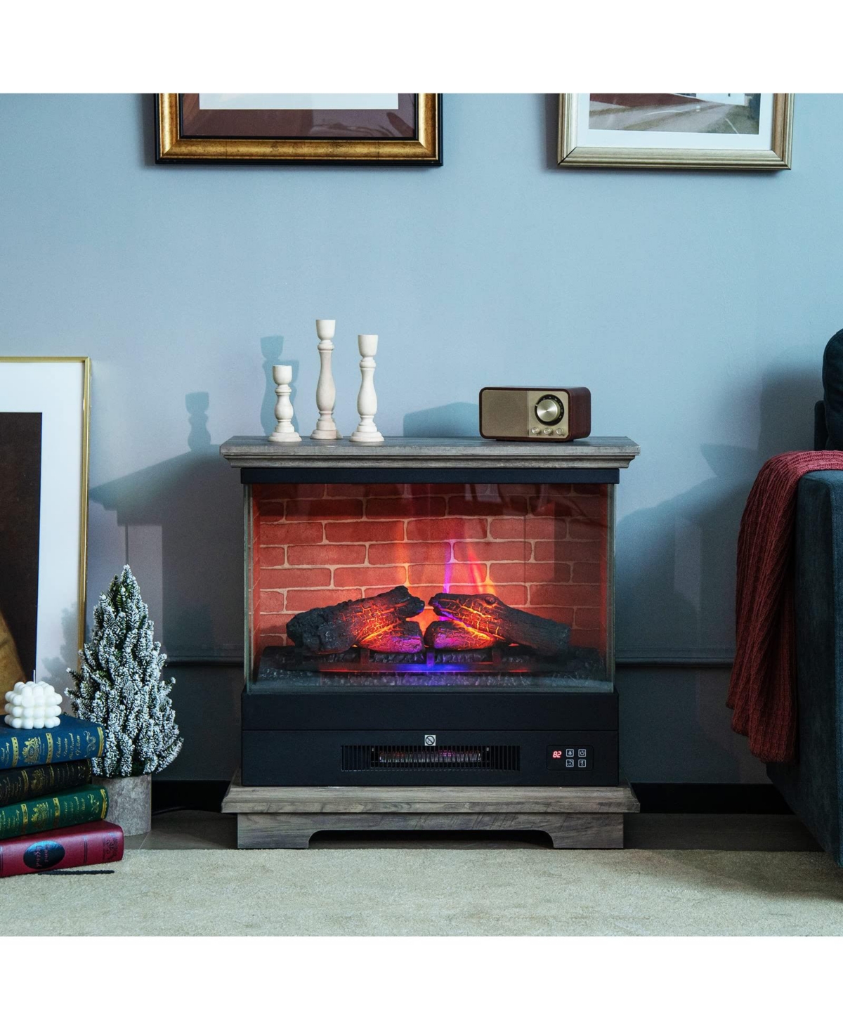 Sugift Freestanding Electric Fireplace with 3-Level Vivid Flame Thermostat