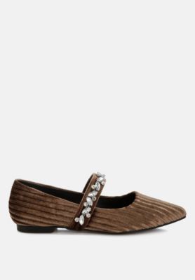 Rag and Co Womens Dresden Diamante Brooch Velvet Ballerinas