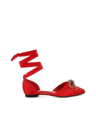 Simina Rhinestone Detail Bow Flat Sandals