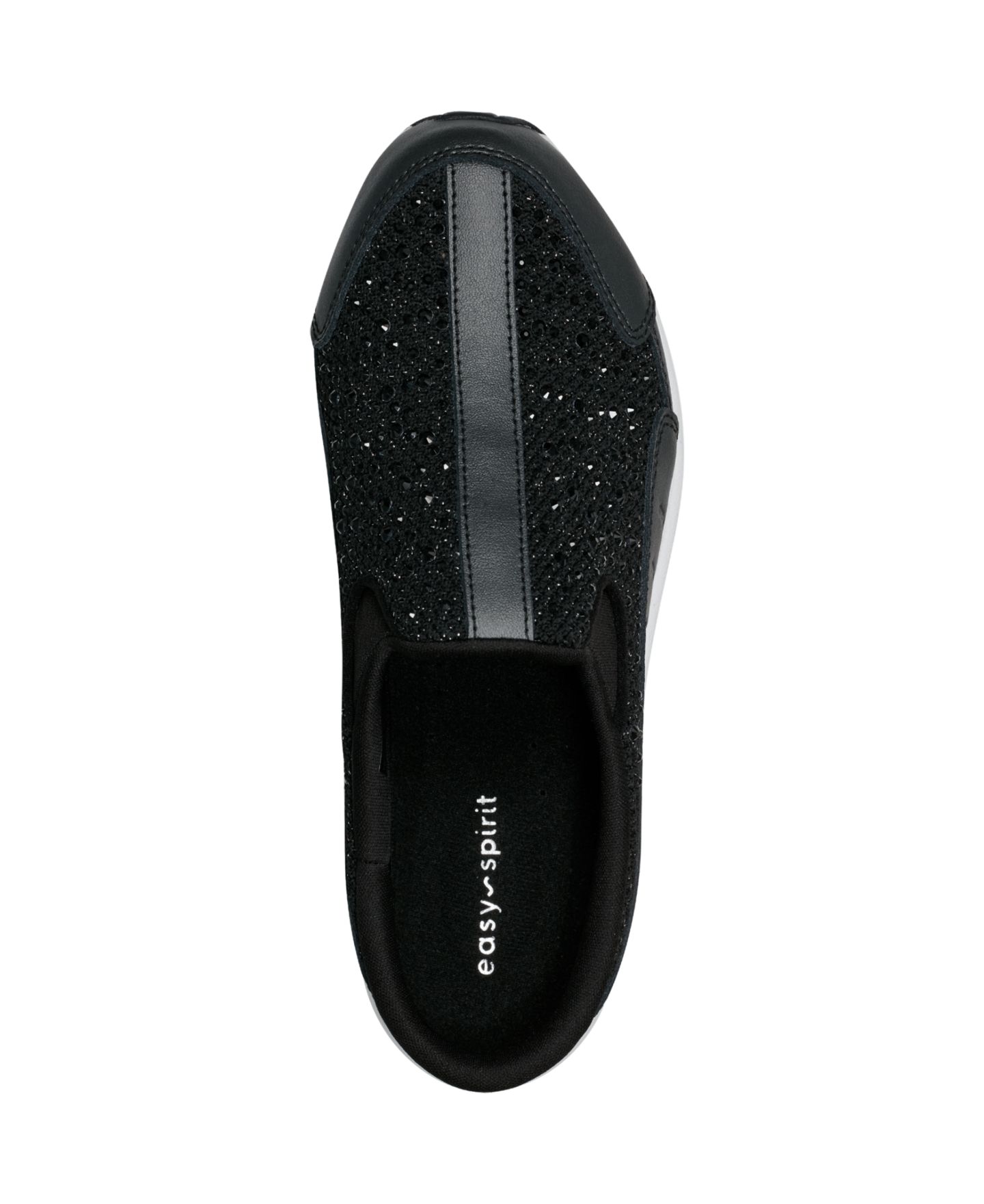Женские кроссовки Easy Spirit Travelsparkle Slip-On Mule Walking, цвет: Чёрный / Серебряный кожаный — фото 4