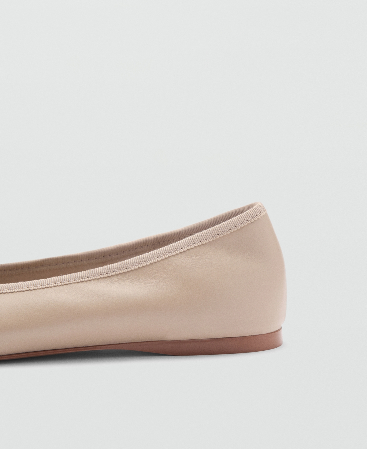 Mango Women's Bow Detail Leather Ballet Flats -Pastel Brown