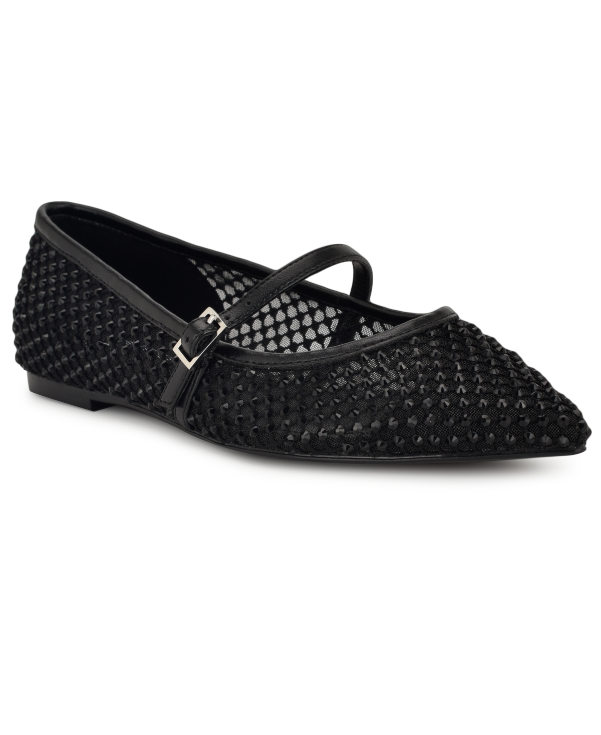 Nine West Bren Rhinestone Mary Jane Mesh Flat In Black