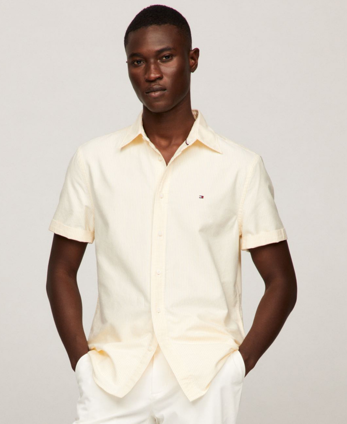 Shop Tommy Hilfiger Men's Oxford Stripe Shirt In Citronella,optic White