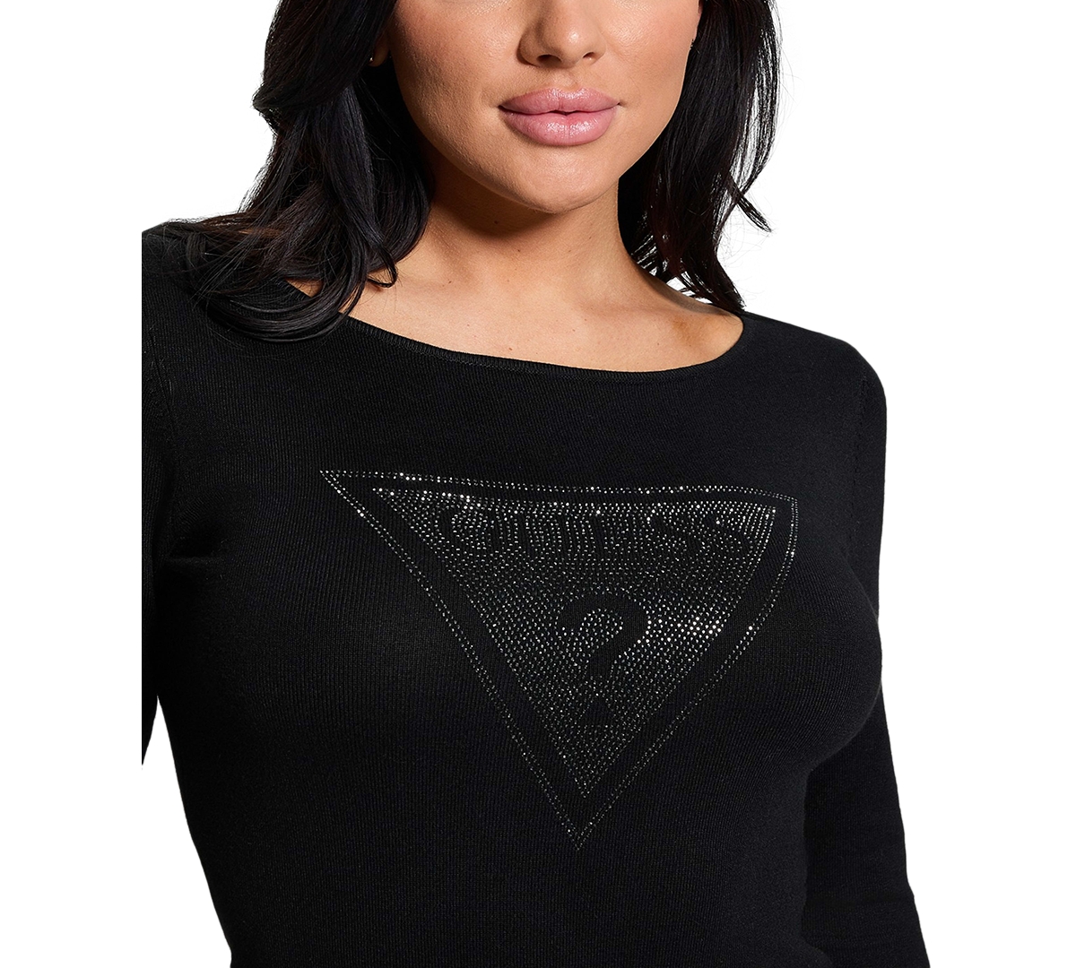 GUESS WOMEN'S ELIZA RHINESTONE-LOGO BOAT-NECK SWEATER 