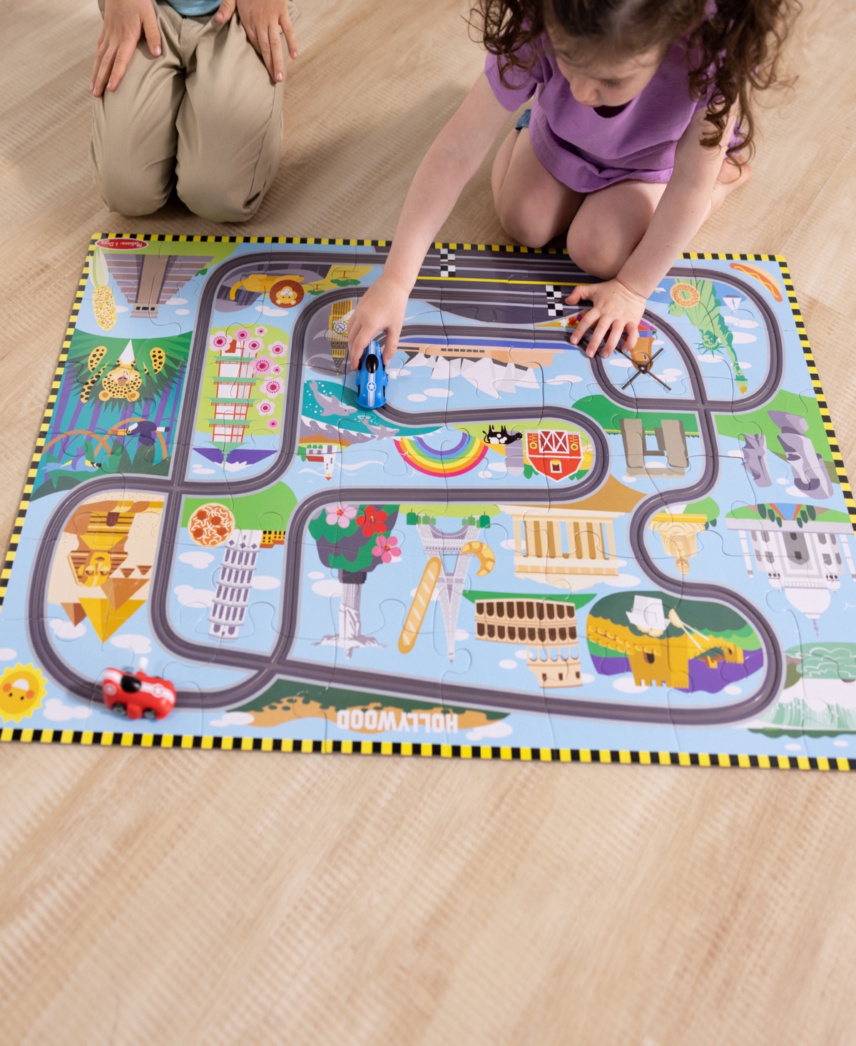 Melissa & Doug Race Track Floor Puzzle And Play Set In Multi-color