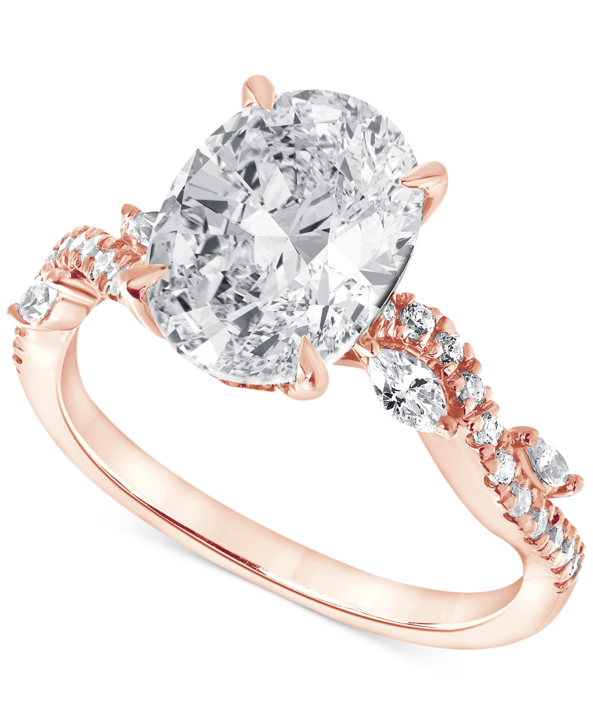 Badgley Mischka Igi Certified Lab Grown Diamond Oval Engagement Ring (3-1/5 Ct. T.w.) In 14k Yellow, White Or Rose G In Rose Gold