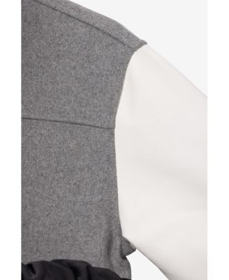 Boy's Wool Varsity Bomber Jacket With Grainy PU Sleeves