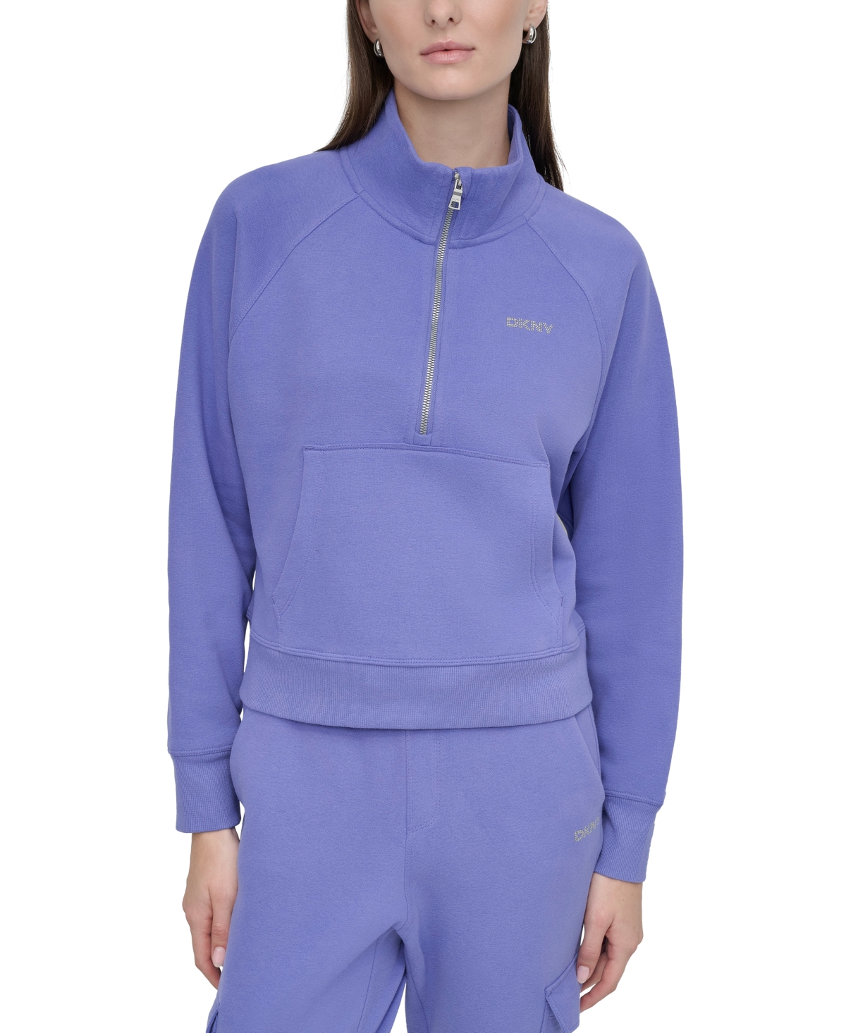 Dkny Sport Women's Studded-logo Half-zip Sweatshirt In Optic Heather