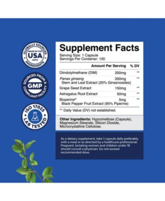 Advanced Diindolylmethane DIM Supplement for Men, Estrogen Blocker, DIM 200mg Panax Ginseng BioPerine, Hormone Balance for Men, Nature's Craft, 120ct