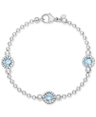 Amethyst Station Bead Link Bracelet in 14k Gold-Plated Onyx, & Sky Blue Topaz)