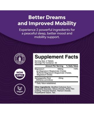 Magnesium + Ashwagandha Tablets, Calming Magnesium Supplement for Mood Sleep and Relaxation, Nature's Craft, 90ct