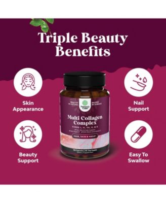 Multi Collagen Complex Capsules, Biotin and Collagen Supplement with BioPerine and Hair Skin and Nails Vitamins, 120ct
