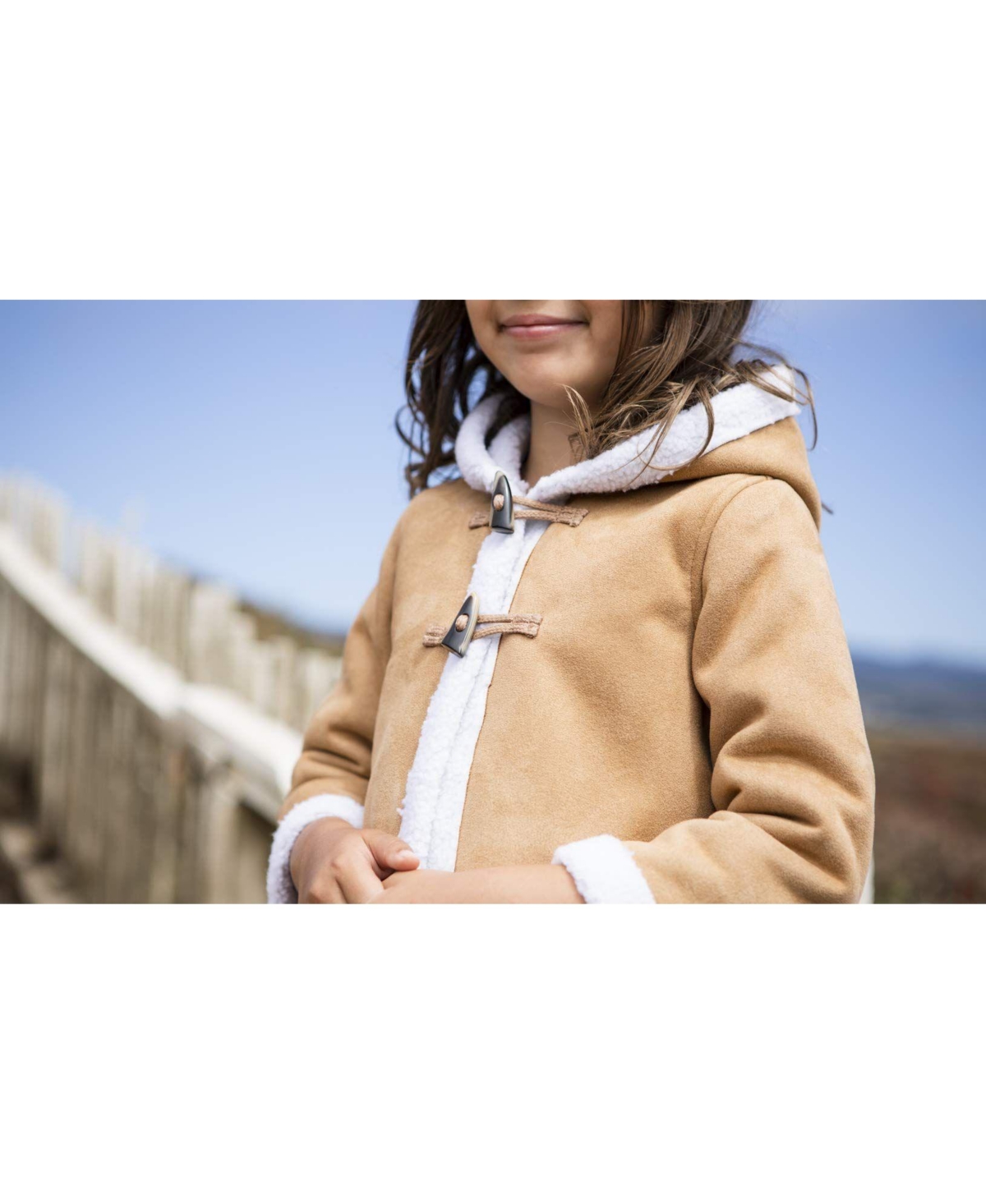 Hope & Henry Girls' Hooded Shearling Jacket, Kids - Tan with white sherpa