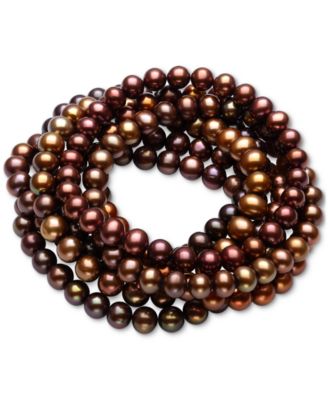 7-Pc. Set Dyed Chocolate Cultured Freshwater Baroque Pearl (6-7mm) Stretch Bracelets