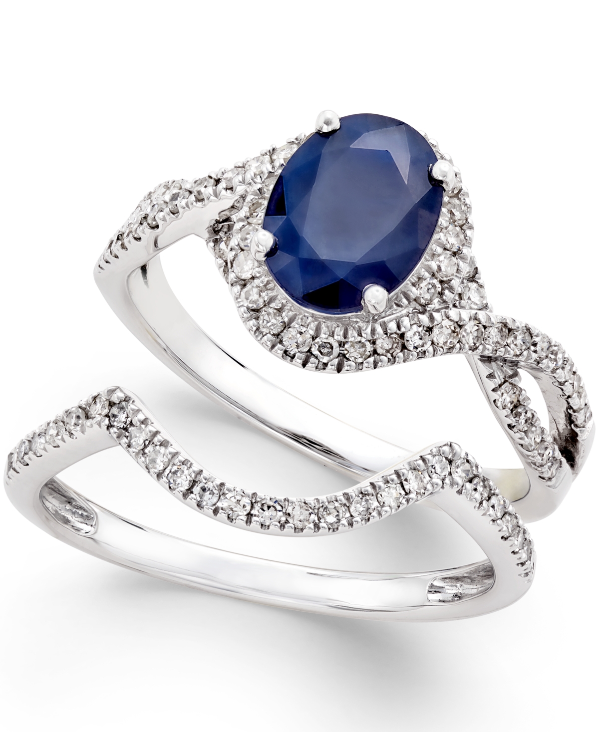 Sapphire (1-1/2 ct. t.w.) and Diamond (3/8 ct. t.w.) Bridal Set of 2 Rings in 14k White Gold