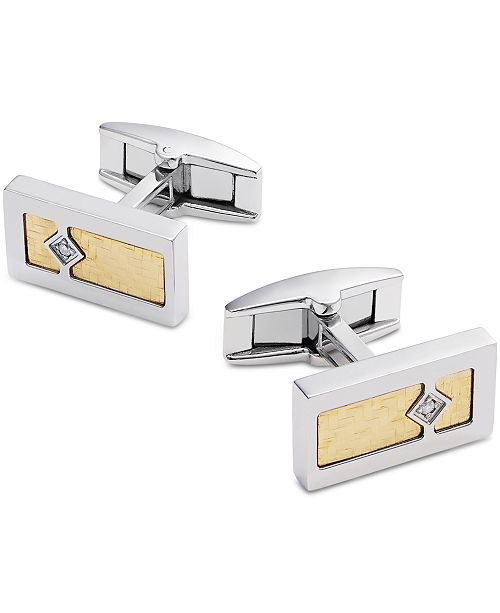Macy's Men's Diamond Accent Cufflinks in Stainless Steel with 18k Gold Inlay Jewelry & Watches