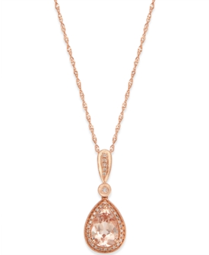 image of Morganite (1-1/10 ct. t.w.) and Diamond (1/10 ct. t.w.) Pendant Necklace in 14k Rose Gold