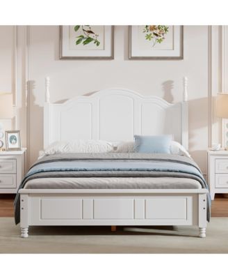 Full Size Wood Platform Bed Frame Retro Style Platform Bed with Wooden Slat Support