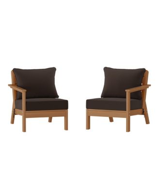 Outdoor Patio HDPE Teak Loveseat Sofa with Patio Cushions