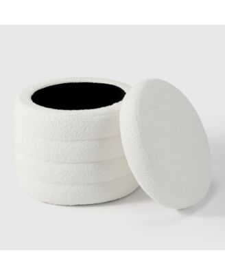 Modern Faux Sherpa Swivel Barrel Accent Chair With Storage Ottoman