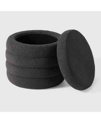 Mid-Century Modern Faux Sherpa Round Storage Ottoman