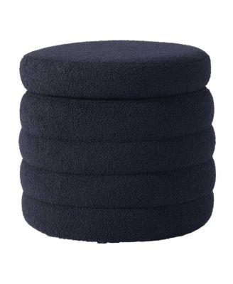 Mid-Century Modern Faux Sherpa Round Storage Ottoman