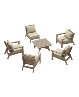 Outdoor 6-Piece Weathered Wood Modular Sectional Patio Furniture Sofa Set
