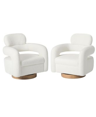 Mid-Century Modern Faux Sherpa Swivel Barrel Accent Chair (Set of 2)