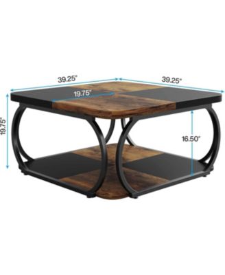 39 Inch Large Wood 2 Tier Coffee Table with Open Storage Shelf