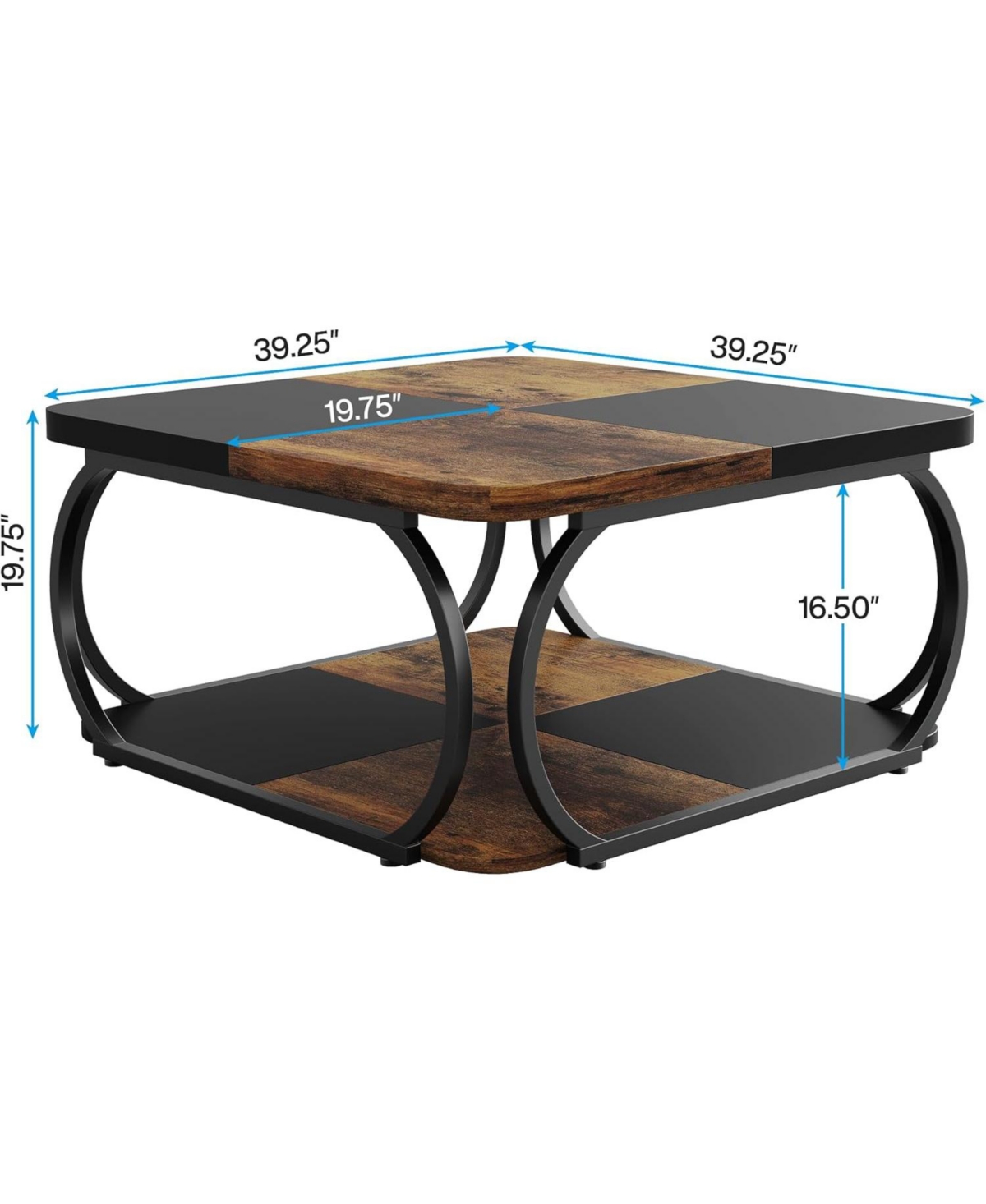 Tribesigns Coffee Table With Open Storage Shelf For Living Room, 39 Inch Large Wood Center Table Square Low Cof In Rustic Brown  Black