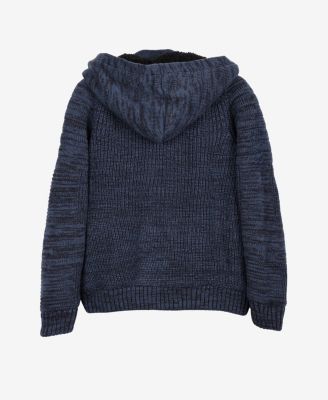 Boys Hooded Faux Shearling Lining Full Zip Sweater With Moto Design Arm Piece