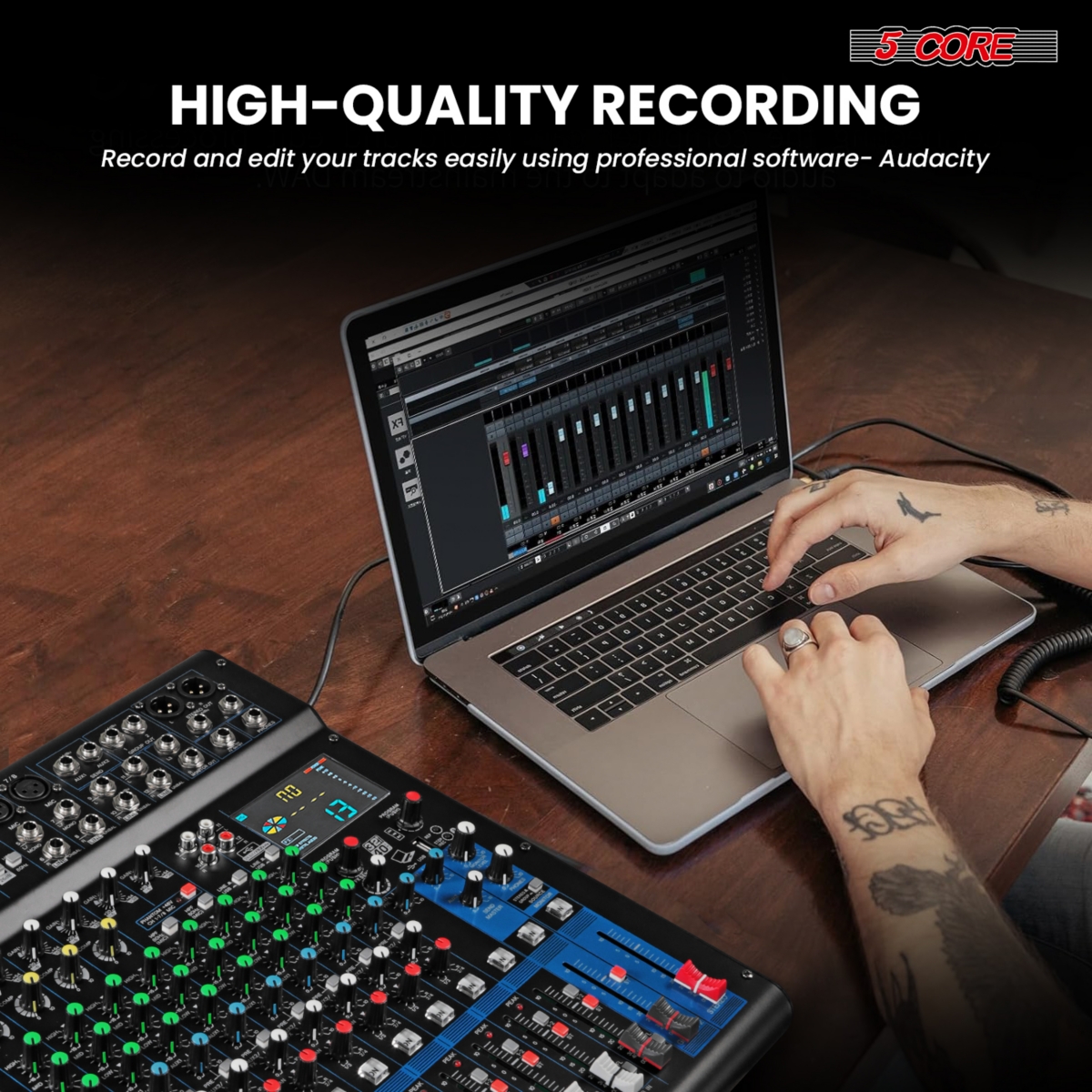 5 Core Audio Dj Mixer 12 Channel Sound Board Console w 99 Dsp Effect 48V Phantom Power