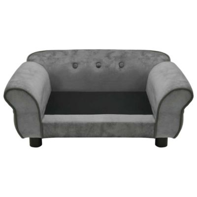 Dog Sofa Dark Grey Plush (80% polyester, 20% cotton), solid fir wood