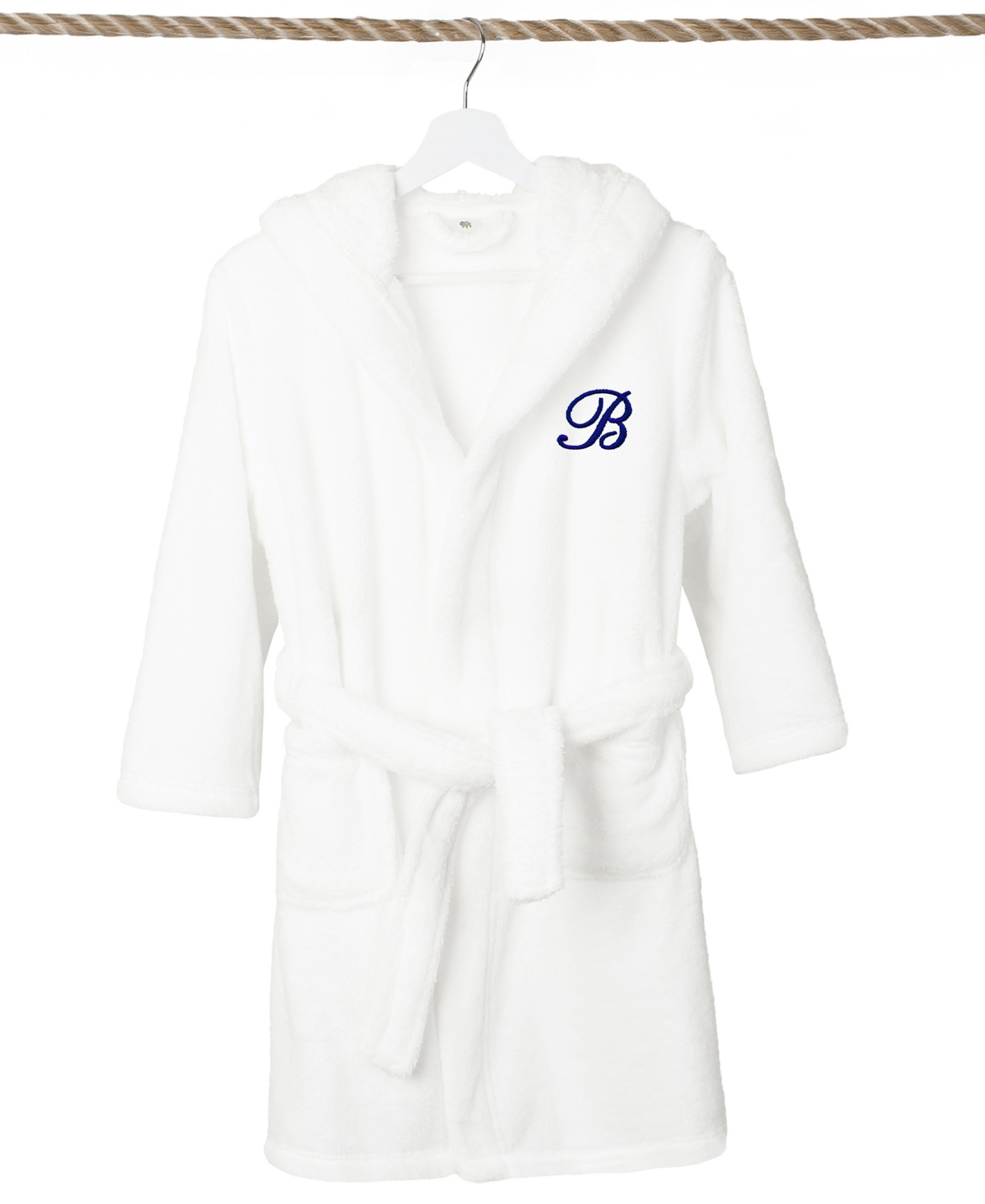 Linum Home Personalized Kids Super Plush Hooded Bathrobe In B White,navy