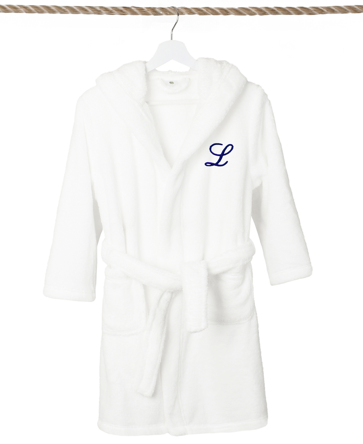 Linum Home Personalized Kids Super Plush Hooded Bathrobe In L White,navy