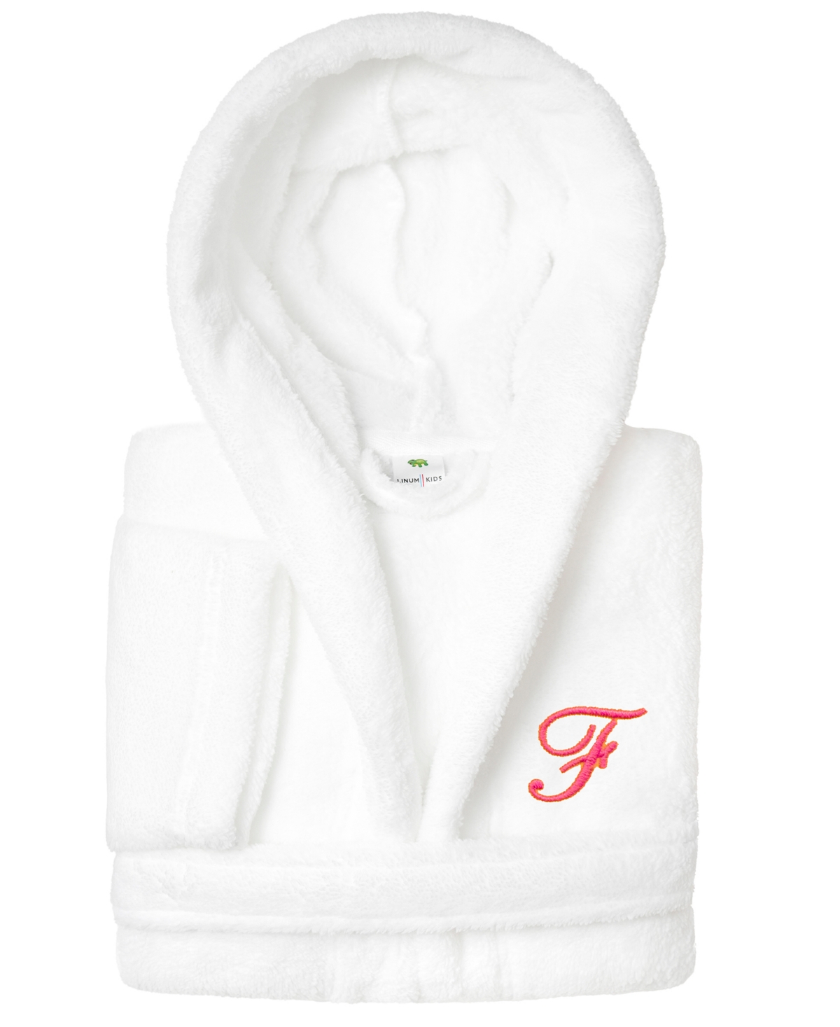 Linum Home Personalized Kids Super Plush Hooded Bathrobe In F White,pink