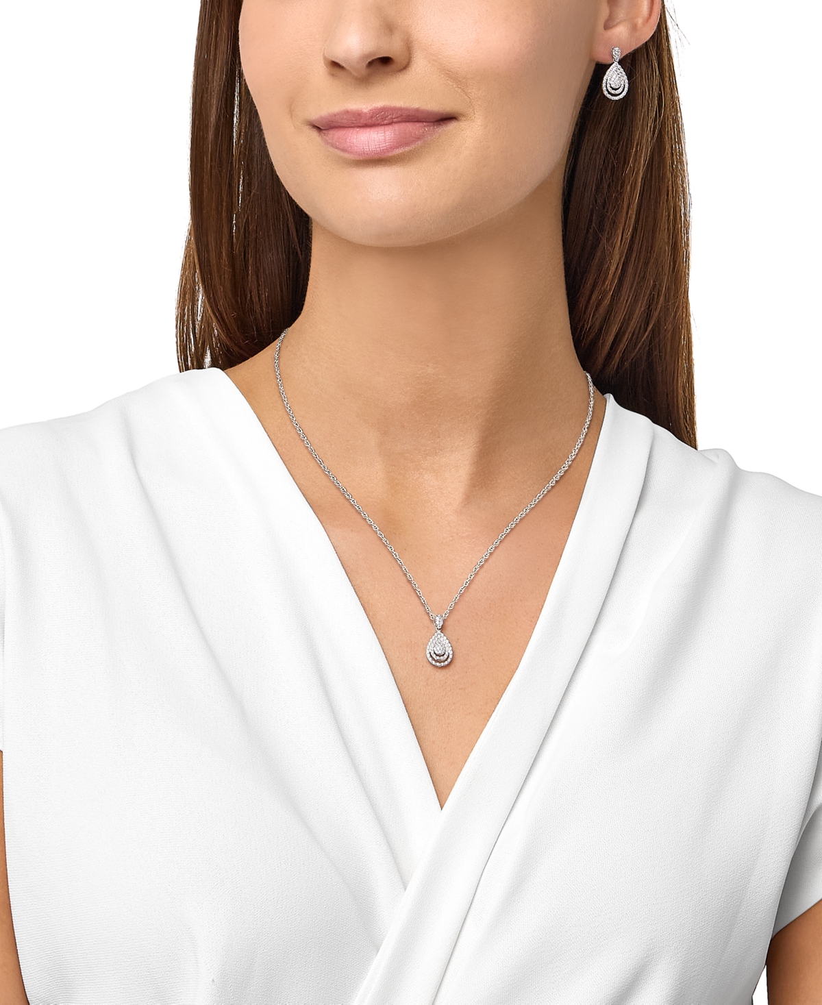 Macy's 2-pc. Set Diamond Teardrop Pendant Necklace & Matching Earrings (1 Ct. T.w.) In Sterling Silver In Sterling Silver