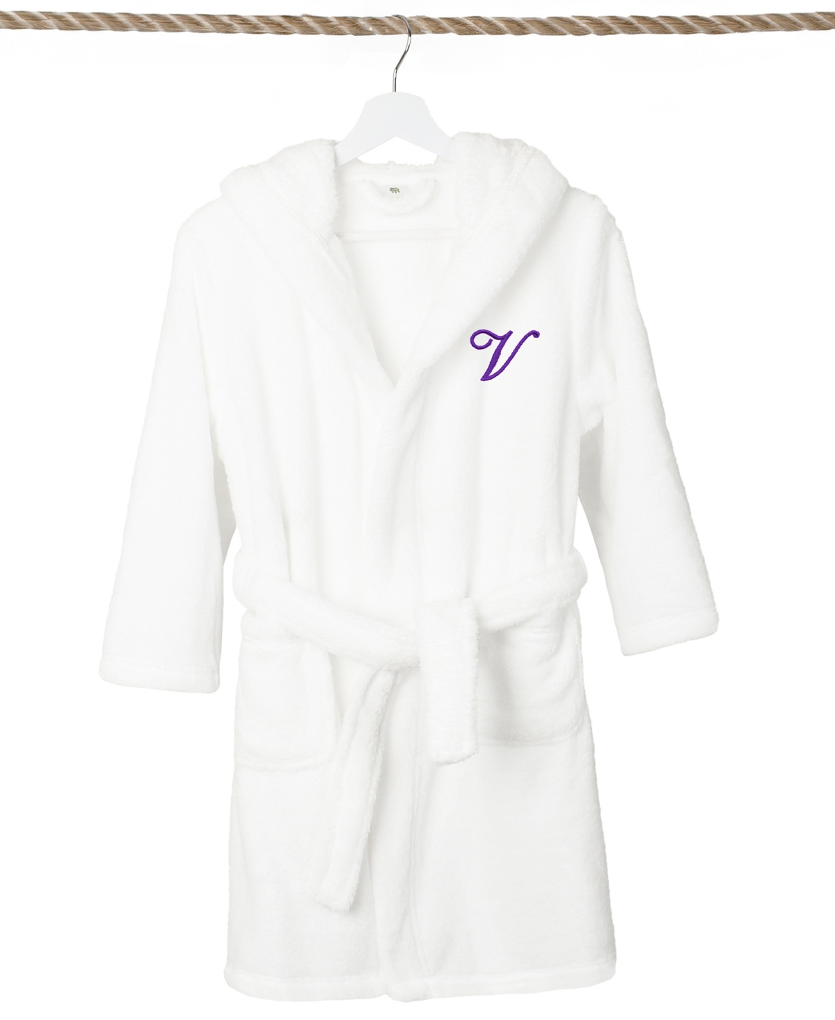Linum Home Personalized Kids Super Plush Hooded Bathrobe In V White,purple