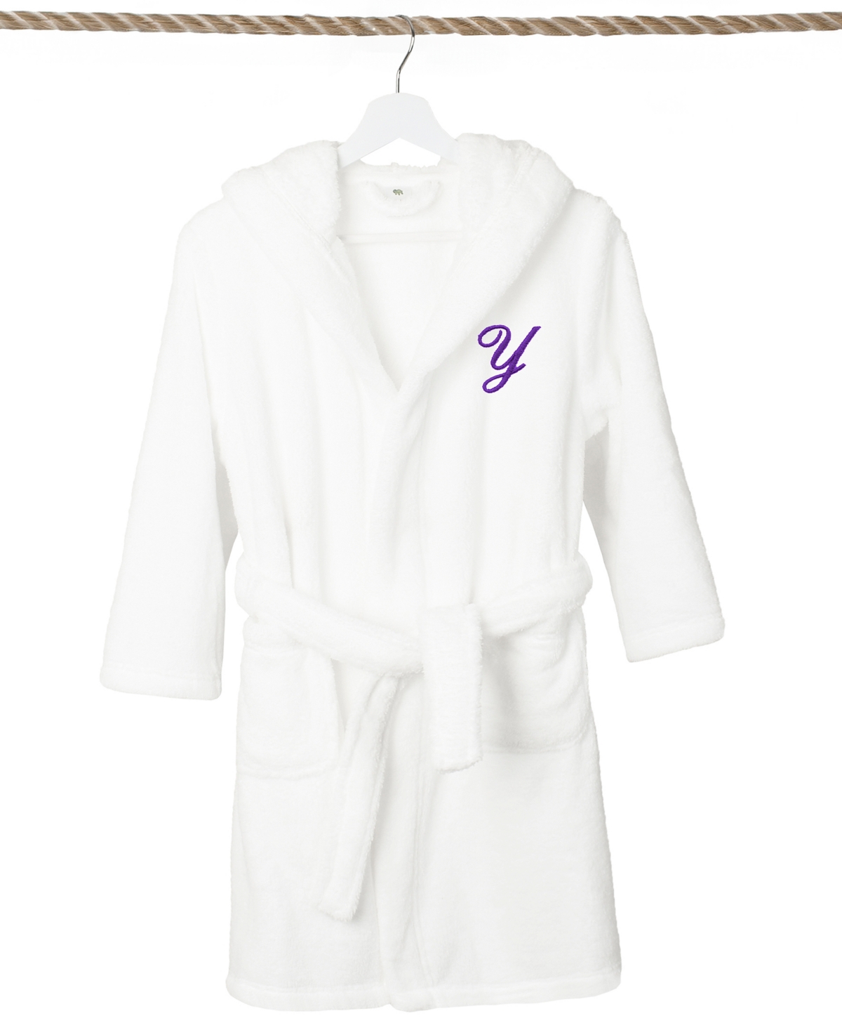 Shop Linum Home Personalized Kids Super Plush Hooded Bathrobe In Y White,purple
