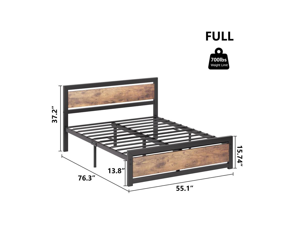 gaomon Industrial Size Bed Frame, Bed Platform with Wooden Headboard No Box Spring Needed, 14 inch Easy Assemble Mattress Frame