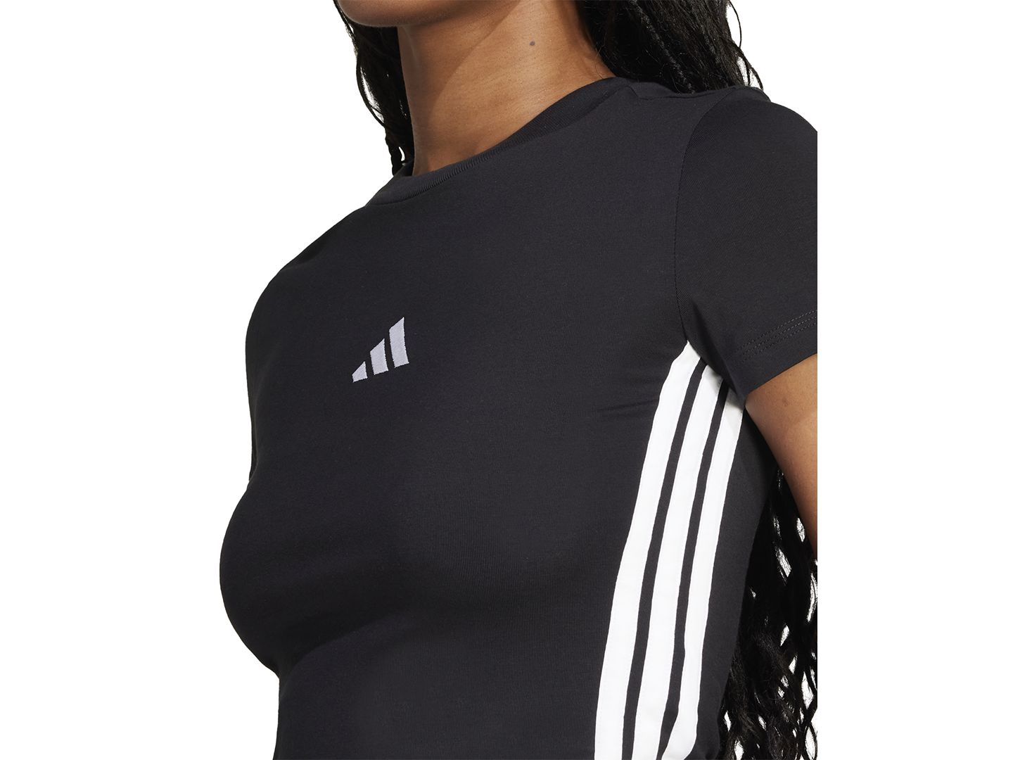 Женская футболка adidas Essentials Slim-Fit Short-Sleeve Baby T-Shirt, цвет: Чёрный / Белый — фото 7